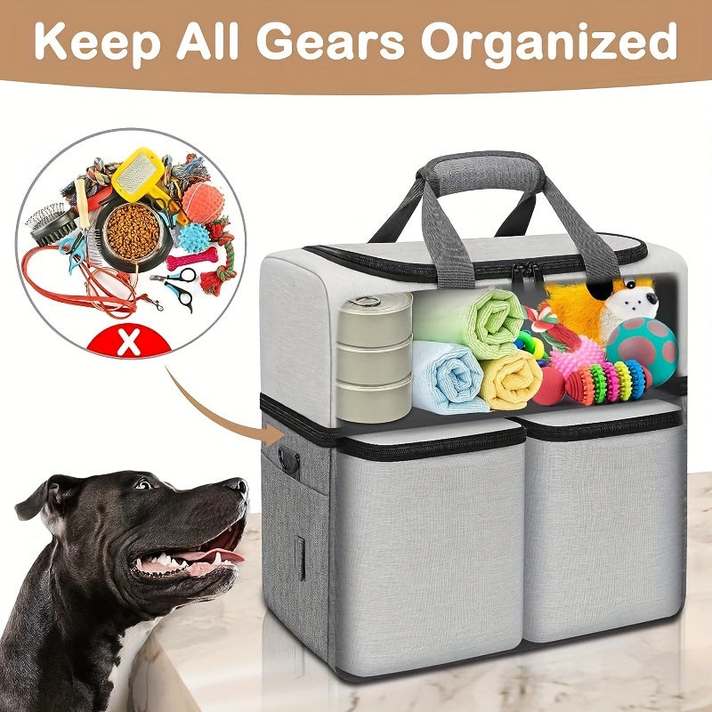 Dog Travel Bag Dual Layer with Bowls & Containers-3