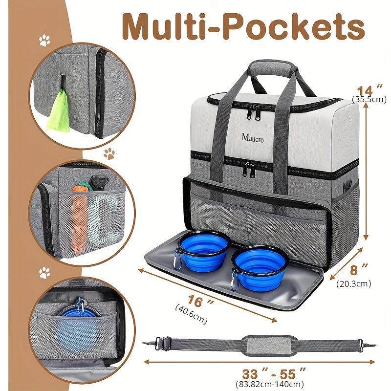 Dog Travel Bag Dual Layer with Bowls & Containers-2