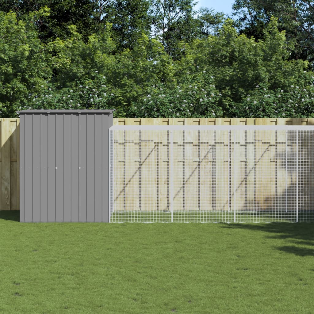 NNEVL Chicken Cage with Run Light Grey 165x659x181 cm Galvanised Steel-0