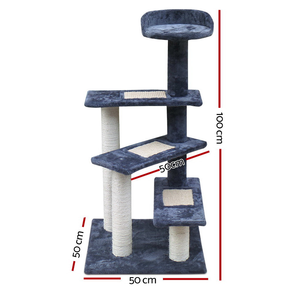 NNEDSZ Cat Tree 100cm Trees Scratching Post Scratcher Tower Condo House Furniture Wood Steps-1