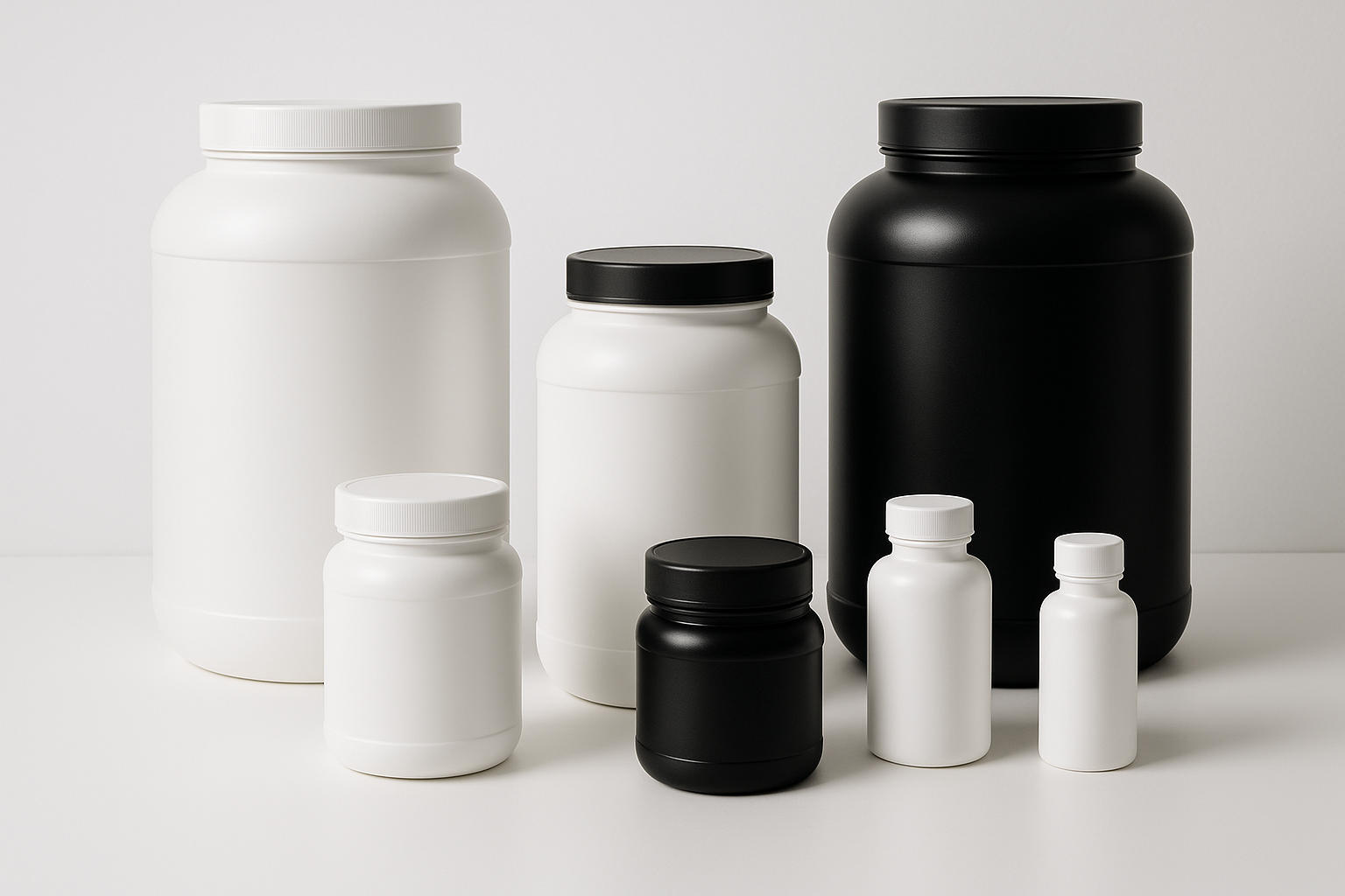 Fracos de proteína creatina sem rótulo 